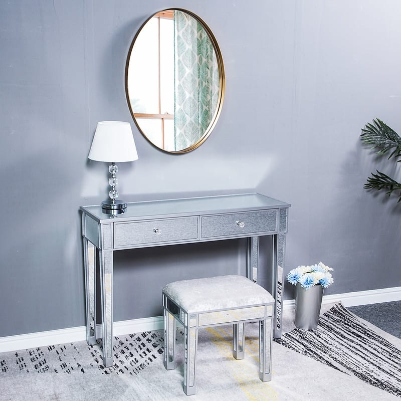 41-inch Glam Mirrored 2-drawer Makeup Table Vanity Desk