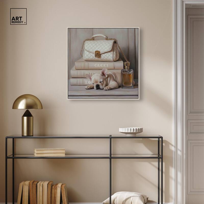 Ivory Books and Frenchie Canvas by Art Remedy