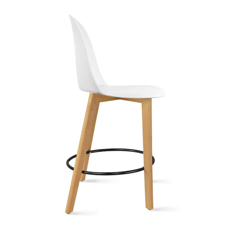 Set of 2 Designer Eiffel Chairs Counter Stools With Backs Side Molded Shell Kitchen Office Dining Dowel Bar Patio