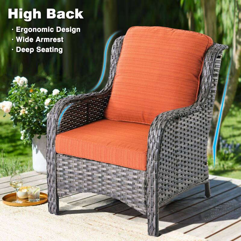 OVIOS 9-piece Patio Wicker Swivel Rocking Chair Set With Fire Pit