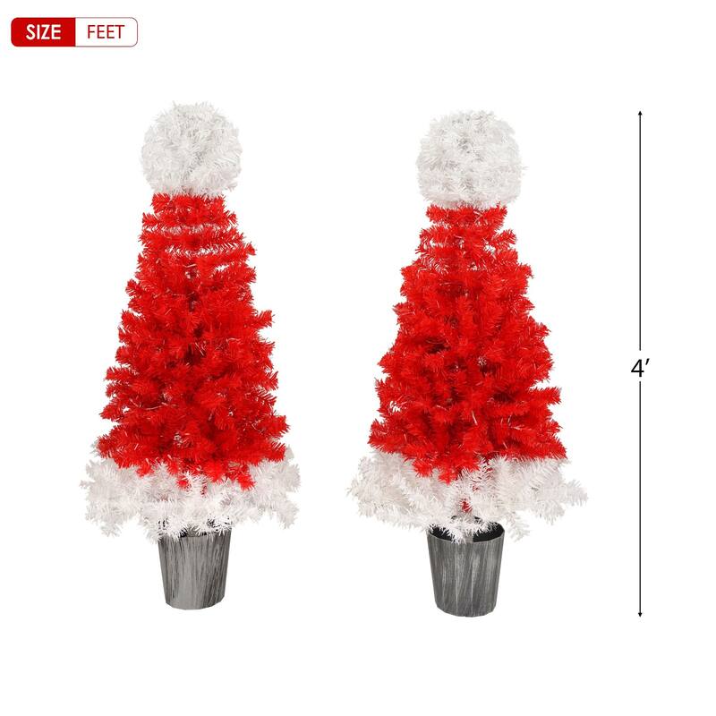 Lighted Santa Hat Style 4ft Christmas Tree 2 Piece Set