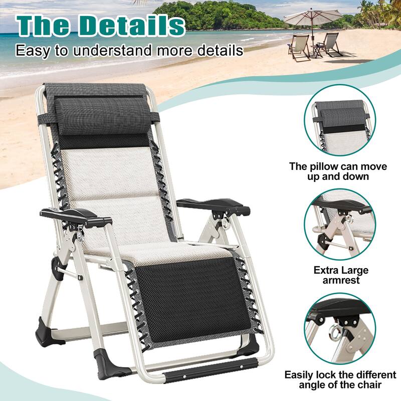 DoCred Zero Gravity Chair Lawn Lounger Chair with Pillow 2pcs