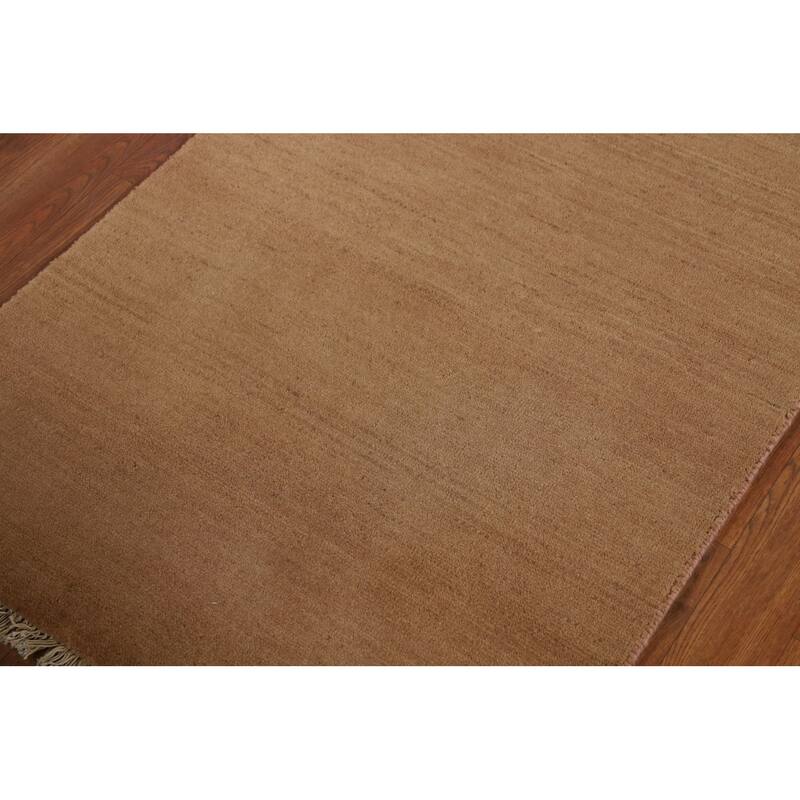 Light Brown Gabbeh Modern Runner Rug Oriental Hand-Knotted Wool Carpet - 2'7"x 9'10"