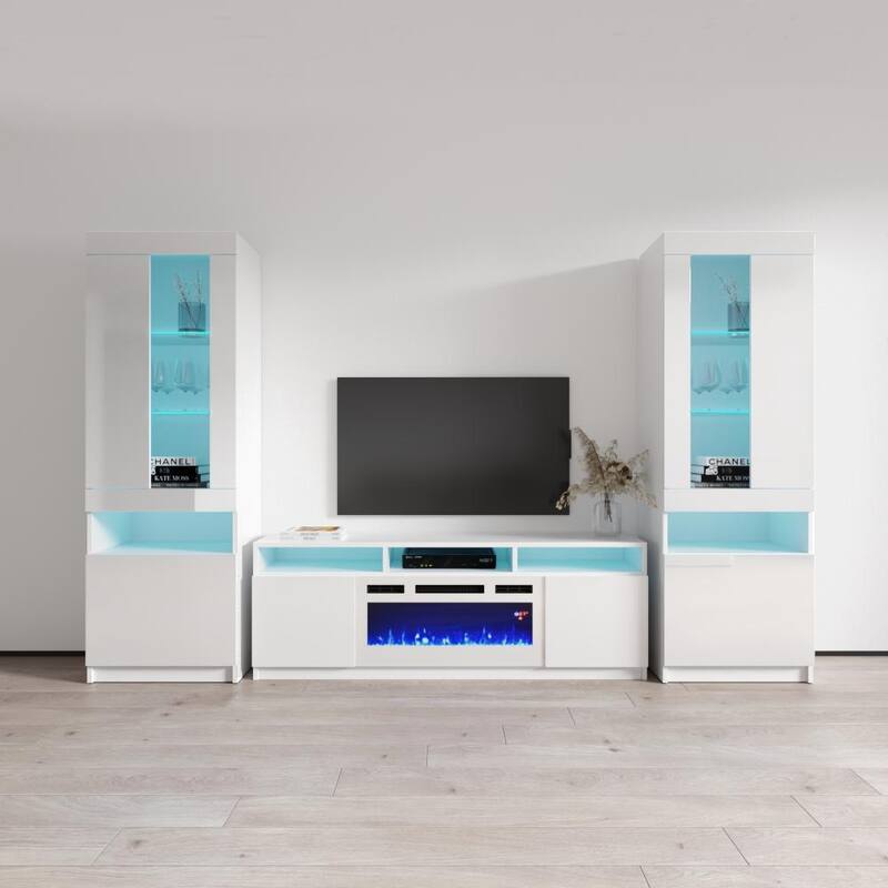 Reno WH05 Electric Fireplace Modern Wall Unit Entertainment Center - White