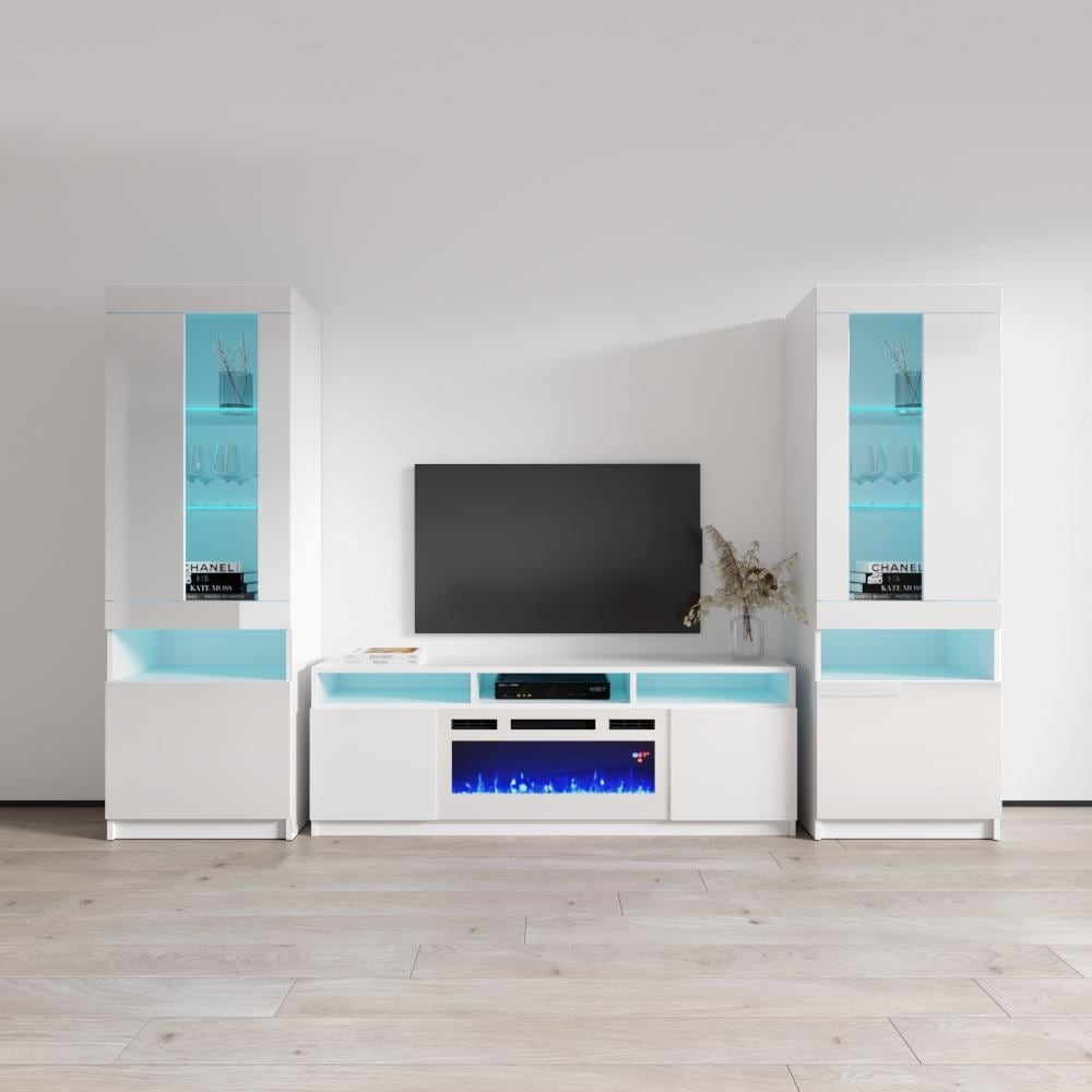 Meble Furniture Reno WH05 Electric Fireplace Entertainment Center for up to 90" TVs - 110.2"W x 71"H x 16.6"D - Modern Wall Unit