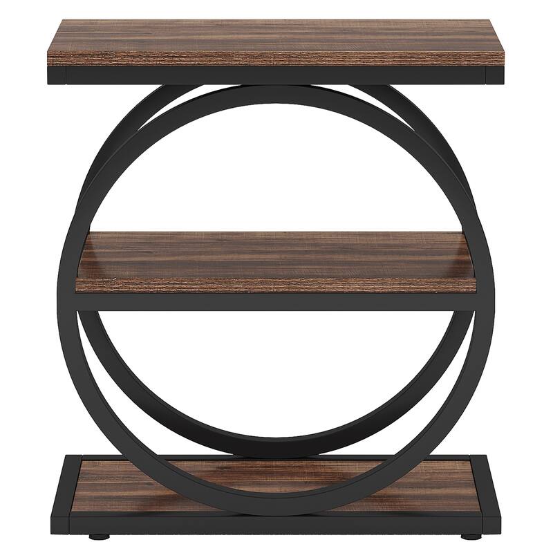 Industrial Narrow End Table with 3 Shelves - 23.6" Slim Side Table for Small Spaces, Dark Brown Wood & Black Metal Frame