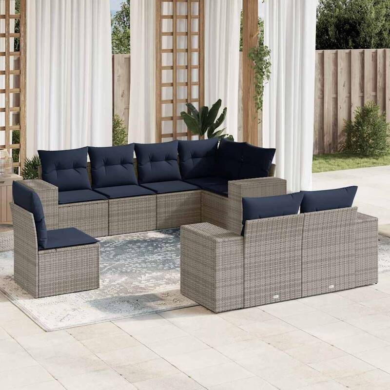 vidaXL 8/9 Piece Patio Sofa Set with Cushions Black/Brown/Gray Poly Rattan - 24.4 x 24.4 x 27.2