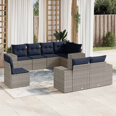 vidaXL 8/9 Piece Patio Sofa Set with Cushions Black/Brown/Gray Poly Rattan - 24.4 x 24.4 x 27.2