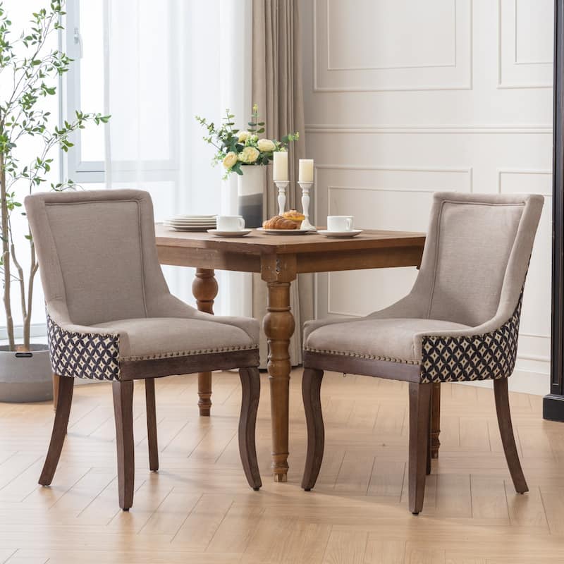 Ultra Side Dining Chair with Solid Wood Legs Bronze Nailhead Trim Decorative Chair Thickened Fabric Chairs, Set of 2