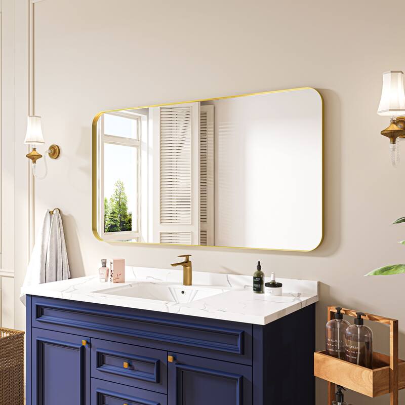 Organnice Rectangular Aluminum Frame Vanity Bathroom Mirror with Clear Glass