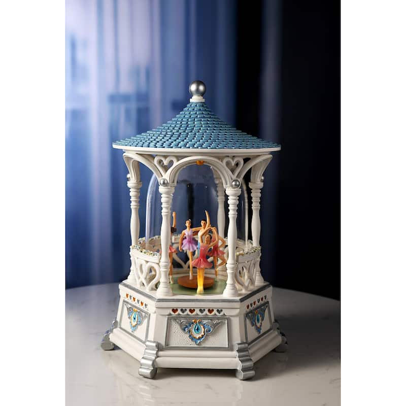 Ballerina Gazebo Musical Box Tabletop Decoration - 10.75" - White Blue