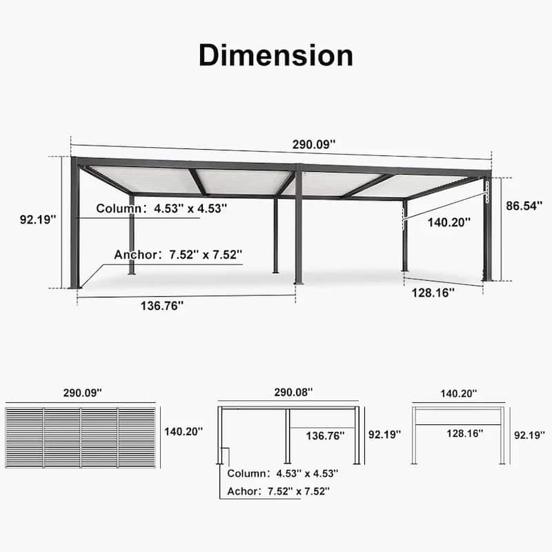 PURPLE LEAF Louvered Pergola Sun Shade Shelter with Adjustable Metal Roof for Patio Hardtop Pergola