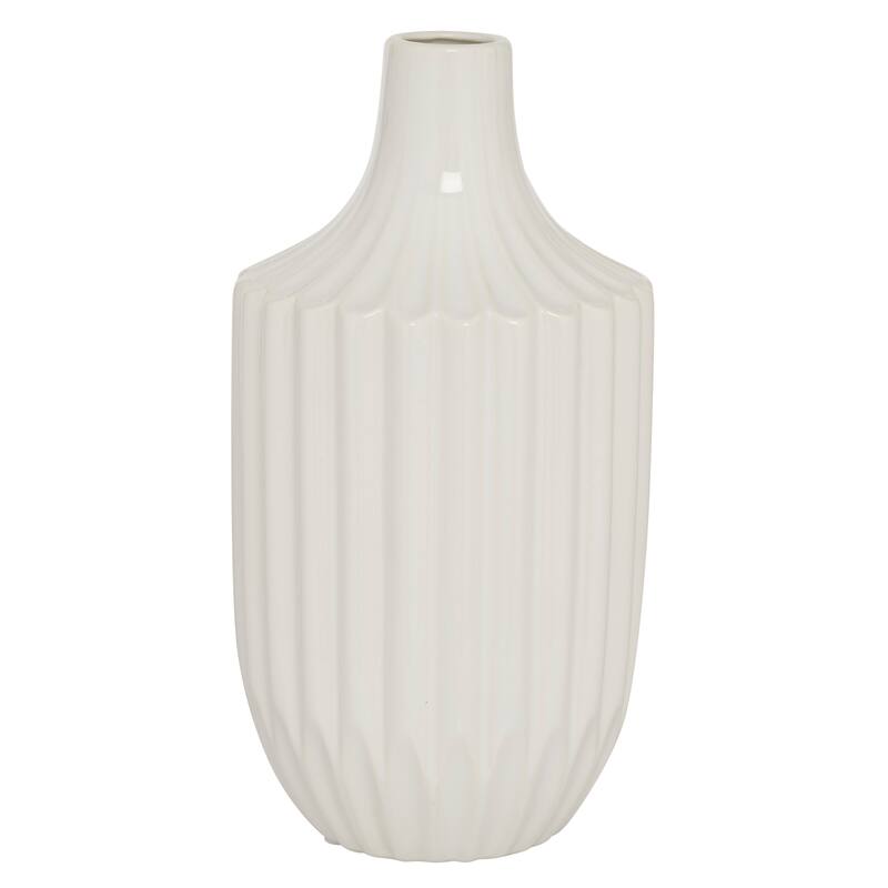 Ceramic Fluted Vase - White - Roche River Decor - 6"W x 6"L x 13"H
