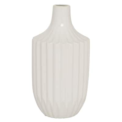 Ceramic Fluted Vase - White - Roche River Decor - 6"W x 6"L x 13"H