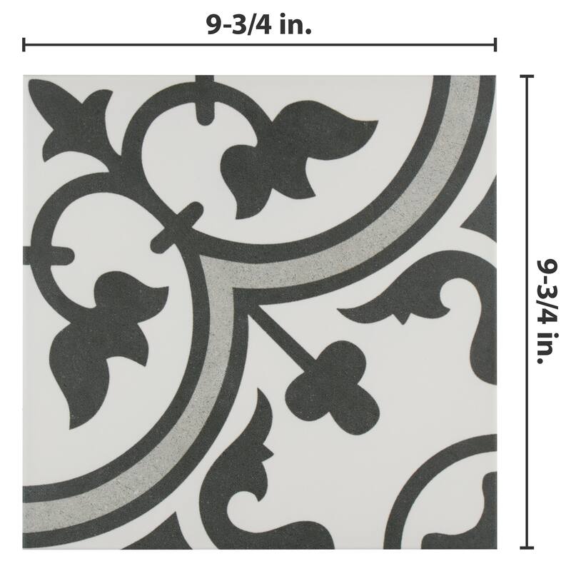 Merola Tile Arte Grey Encaustic 9.75" x 9.75" Porcelain Floor and Wall Tile
