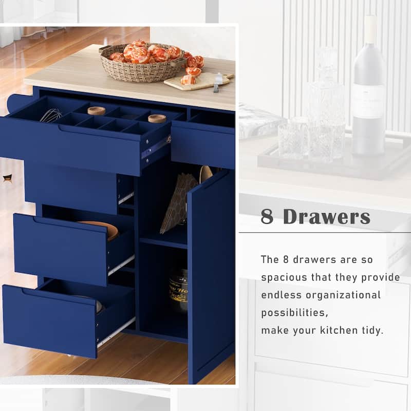 53 in. W Kitchen Island with Countertop and Drawers - N/A
