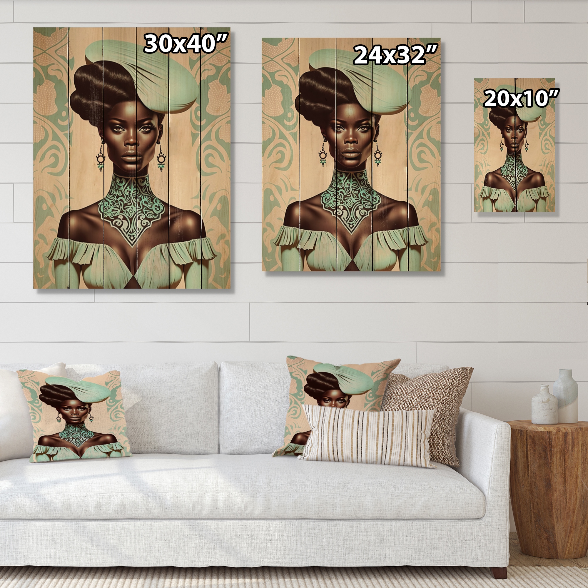 Designart Beautiful Retro African American Model Ii African American Woman Print On Natural 2074