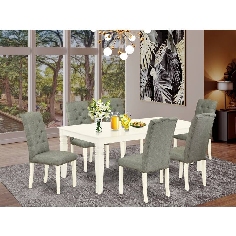 7-Piece Dining Room Set - Parson Chairs & Rectangular Table - Linen White & Smoke Finish - Hardwood Frame - 84