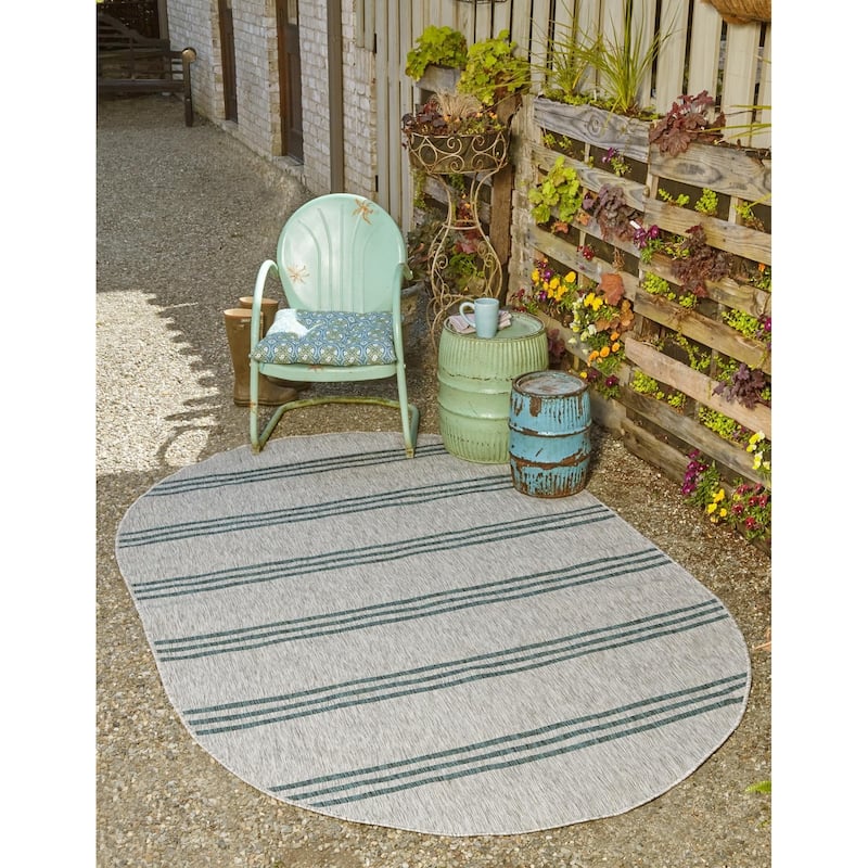 Outdoor Zrand Collection Area Rug - Light Gray - 7'10"x10' Oval