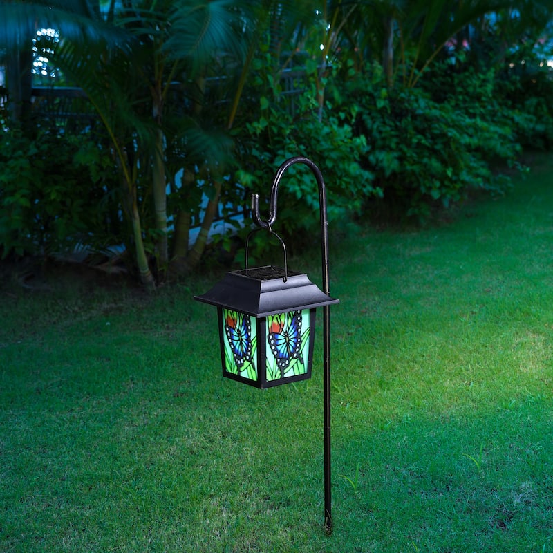 Glitzhome Set of 2 30"H Solar Lighted LED Post Light Garden Lamp - Black