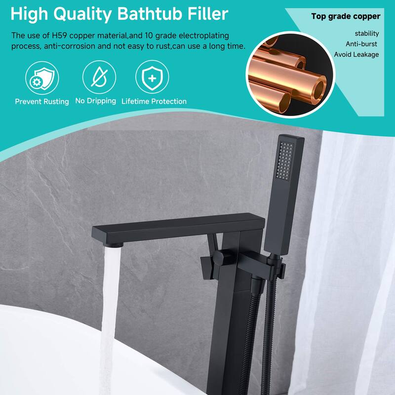 Gold/Black/Sliver Freestanding Bathtub Faucet, Floor Mount Bathtub Filler with Handheld Shower