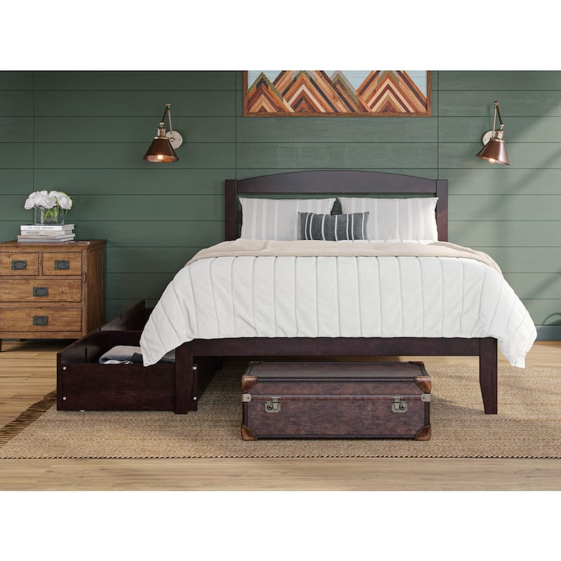 Queen Platform Bed with Storage & USB Charger - Solid Wood Bed Frame, Espresso Finish
