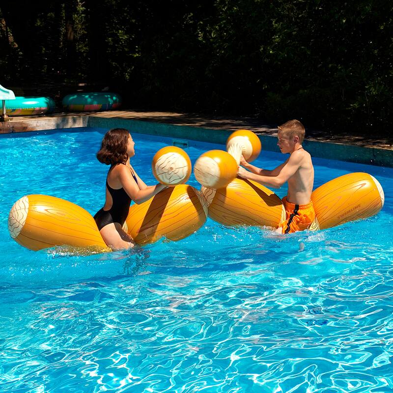 54" Brown and White Inflatable Swimming Pool Log Flume Joust Set - N/A