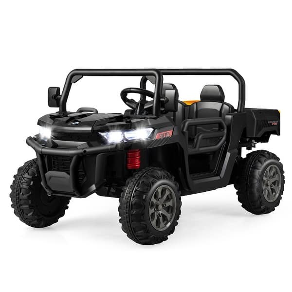 slide 2 of 4, 2-Seater Kids Ride On Dump Truck with Dump Bed and Shovel - 46.8" x 26.7" x 25.5" Black