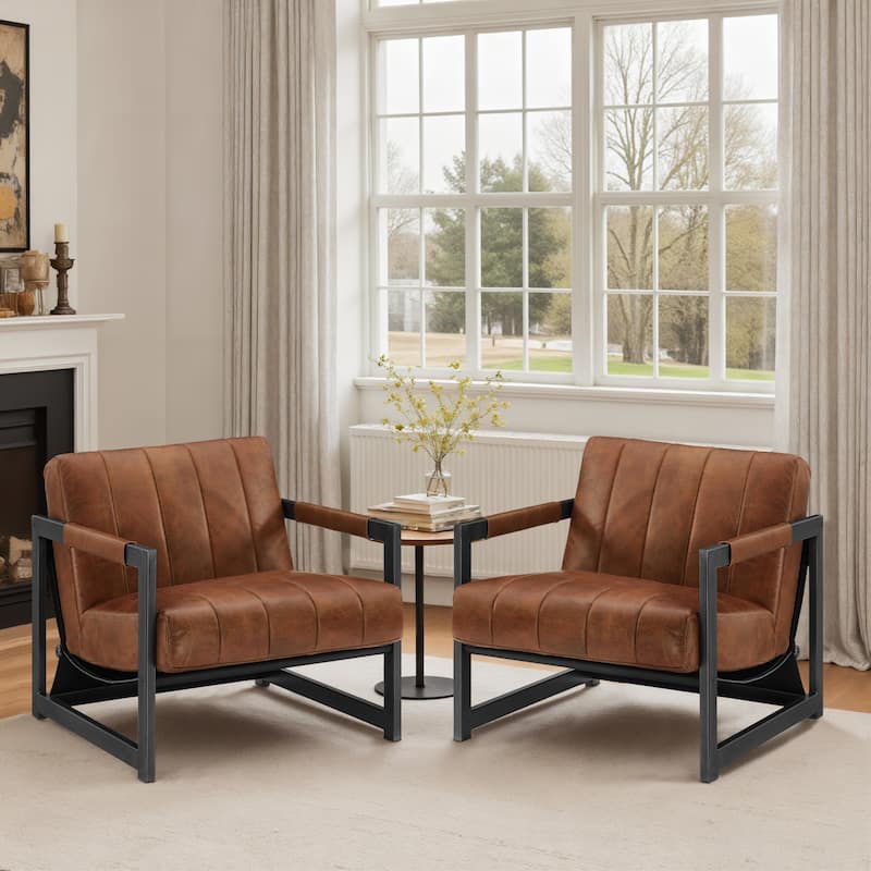 Art Leon Genuine Leather Armchair Accent Lounge Chair (Set of 2) - Cognac