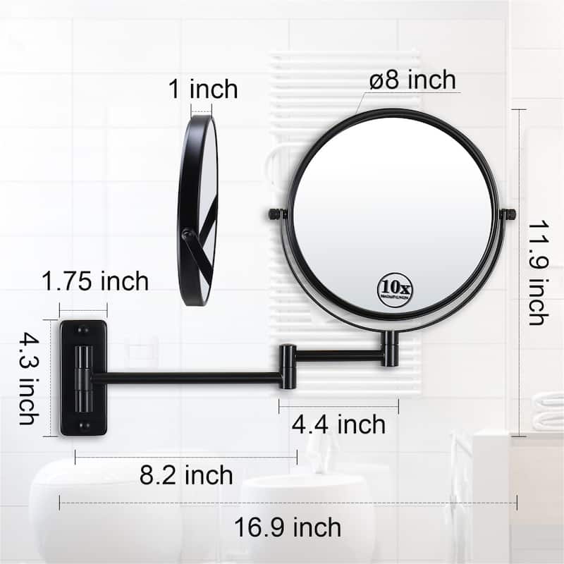 Makeup Mirror 10x Magnification, Double-Sided Swivel Mirror Wall Mount