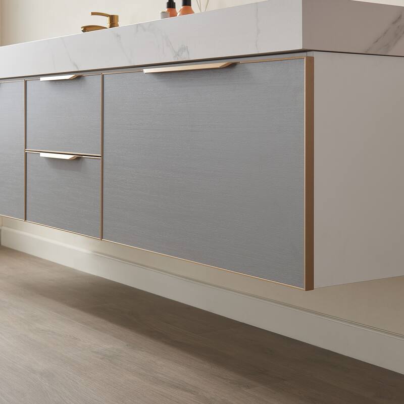 Alicante 84" Double Vanity in Grey with Sintered Stone Top, Mirror