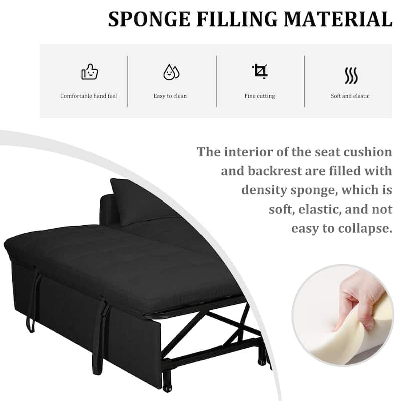 GDFStudio - Linen Convertible 61" Sofa Bed with Adjustable Backrest