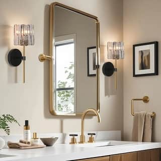 Kasy Modern 1-Light Textured Glass Wall Sconce Gold Bathroom Vanity Light - 4.7"L x 5.9"W x 15"H