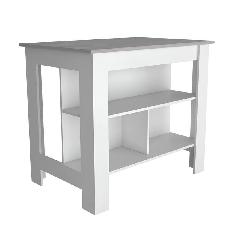 HomeRoots White and Gray 41" Kitchen Island With Storage - 27.5" X 40.50" X 27.50"