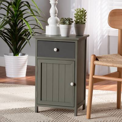 Barend Mid-Century Modern 1-Drawer Wood Storage Cabinet-Grey/Charcoal