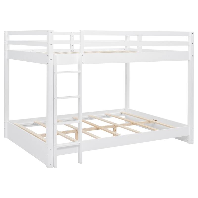 GDFStudio - Solid Wood Queen Bunk Bed with Ladder and Guardrails