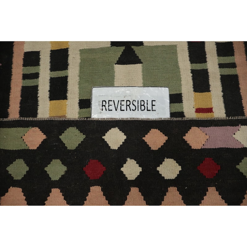 Hand Woven Oriental 100% Wool Carpet Southwestern Tribal Multi-Colored Kilim Runner Rug - 12' 1'' X 4' 1''