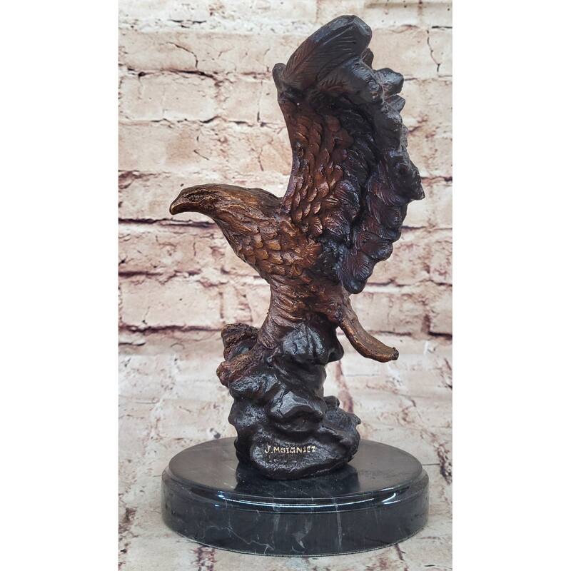 American Bald Eagle With Wings Spread Hot Cast Bronze Sculpture On Marble Base