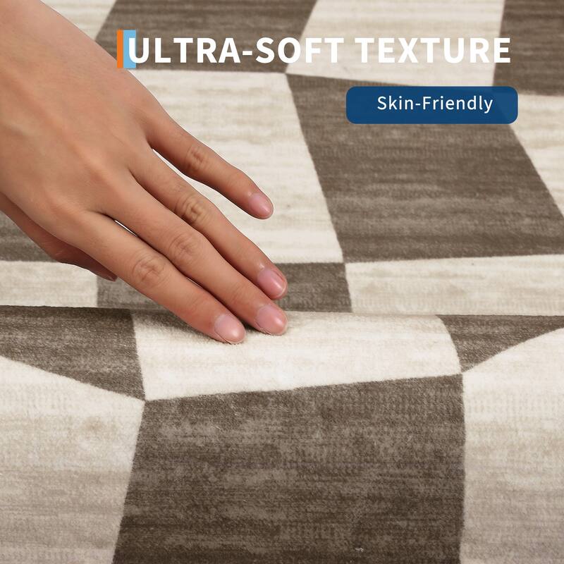 Modern Geometric Checkered Rug Washable Area Rug Low Pile Stain Resistant Throw Rug