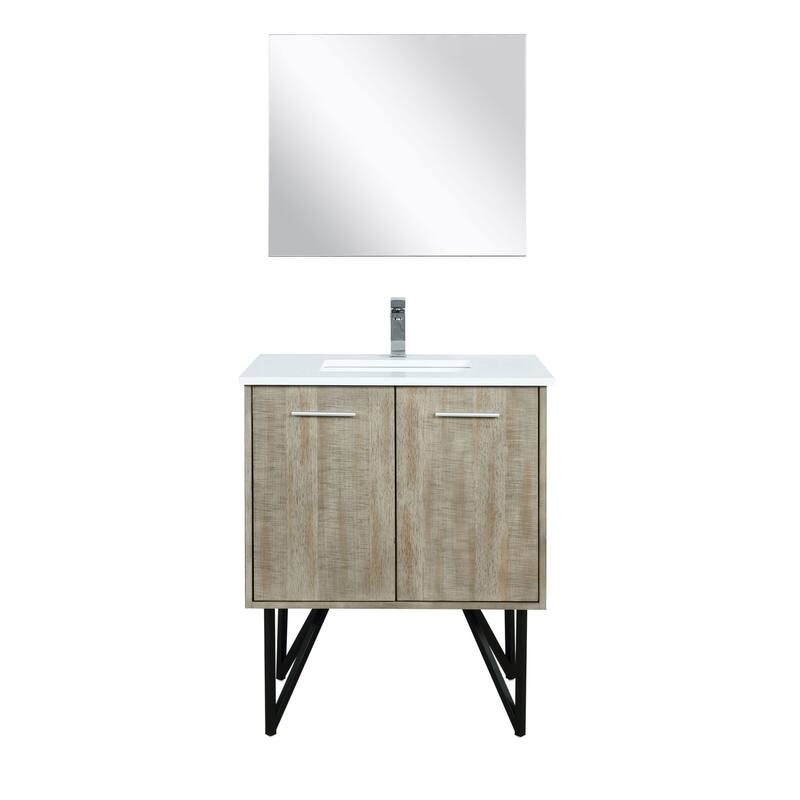 Lancy 30 in W x 20 in D Rustic Acacia Bath Vanity, White Quartz Top, Chrome Faucet Set and 28 in Mirror
