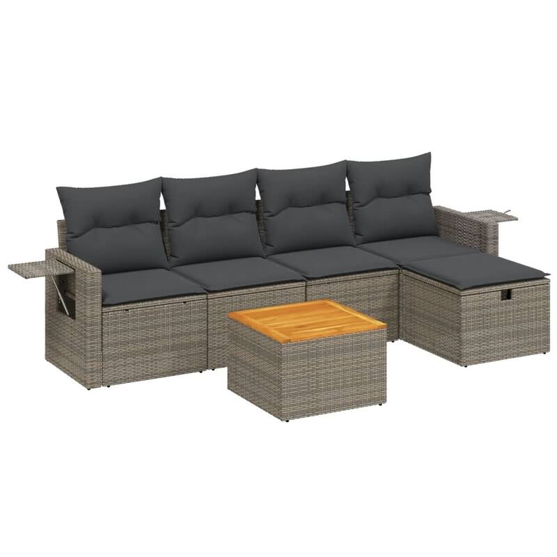 vidaXL Patio Sofa Set with Cushions Outdoor Furniture 6 Piece Poly Rattan