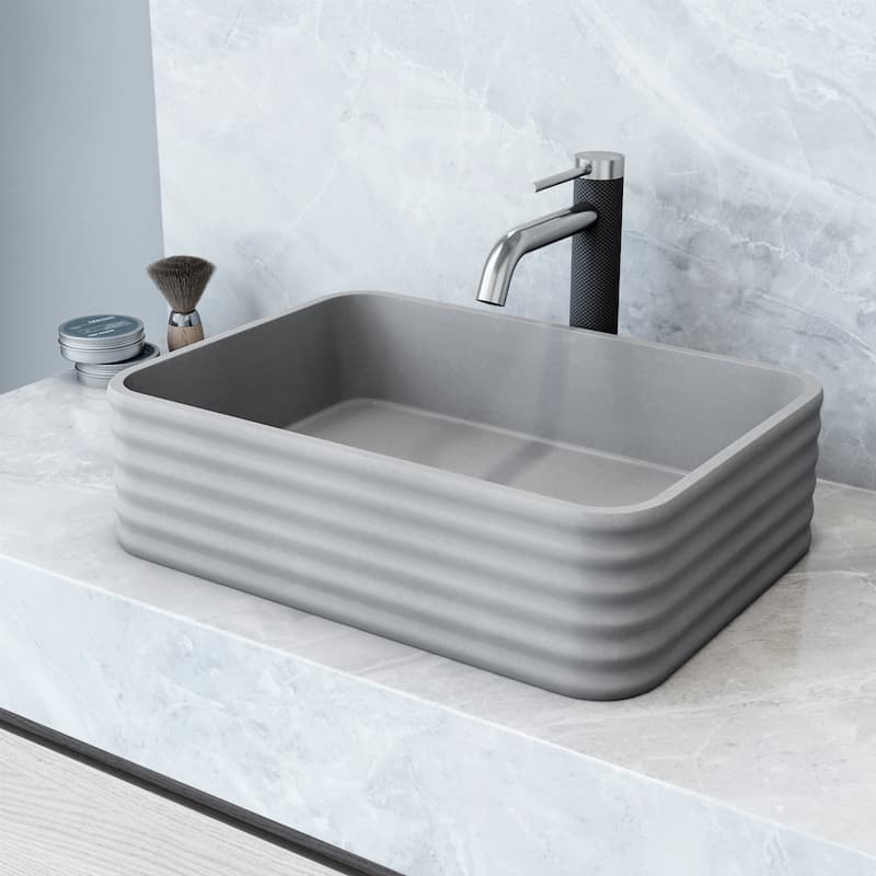 Vigo VG04076 Cadman 18" L x 13" W x 5" H Rectangular Concrete Vessel - Gray