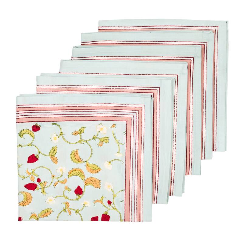 Couleur Nature Fraises des Bois Napkins - Set of 6 - Blue - Set of 6