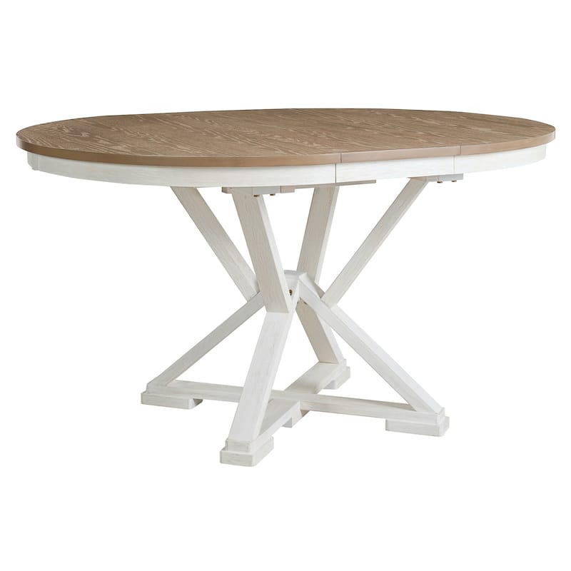 5-Piece Retro Functional Dining Table Set Extendable Round Table and 4 Upholstered Chairs for Dining Room and Living Room