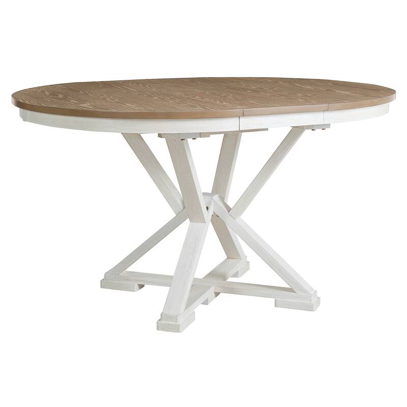 Roomfitters 5-Piece Retro Dining Table Set, Extendable Round Table with Leaf & Upholstered Chair, Dining Room Set