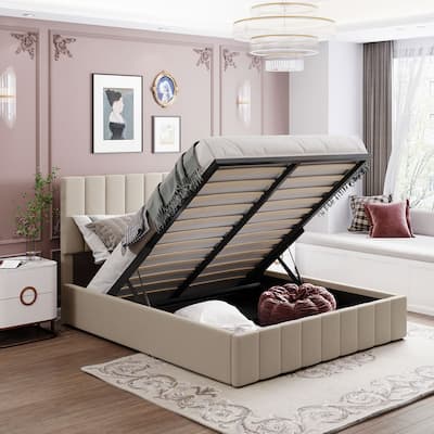 Upholstered Platform bed with a Hydraulic Storage System