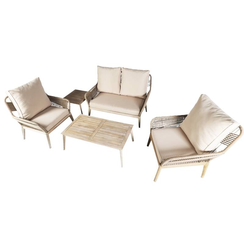 5-Piece Outdoor Acacia Wood Furniture Set with Cushions