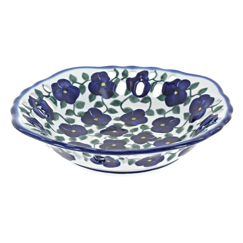 Blue Rose Polish Pottery 32A WR Unikat Small Fruit Dish