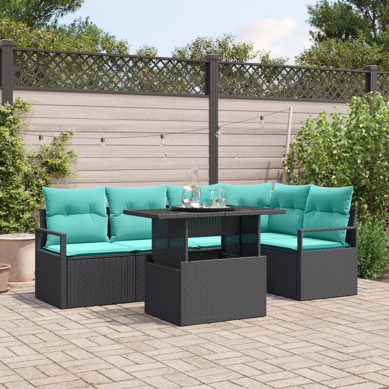 vidaXL 6 Piece Garden Sofa Set with Cushions - 91.3×48×27.2 - Black