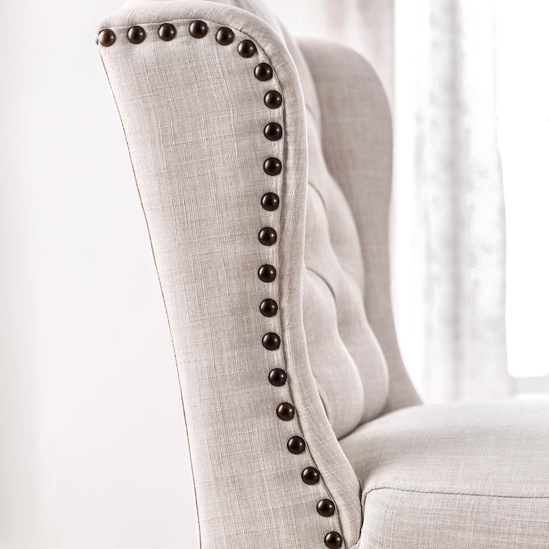 Furniture of America Tays Button Tufted Linen Wingback Dining Chairs (Set of 2)